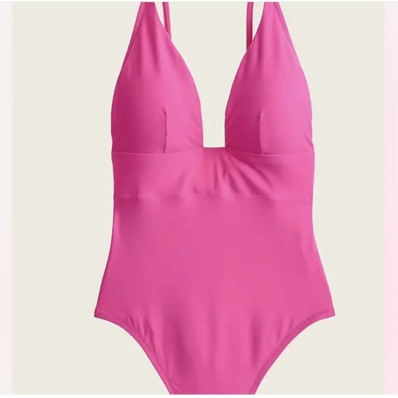 J.Crew Deep V-Neck French One Piece Swimsuit Hot Pink - Picture 3 of 10